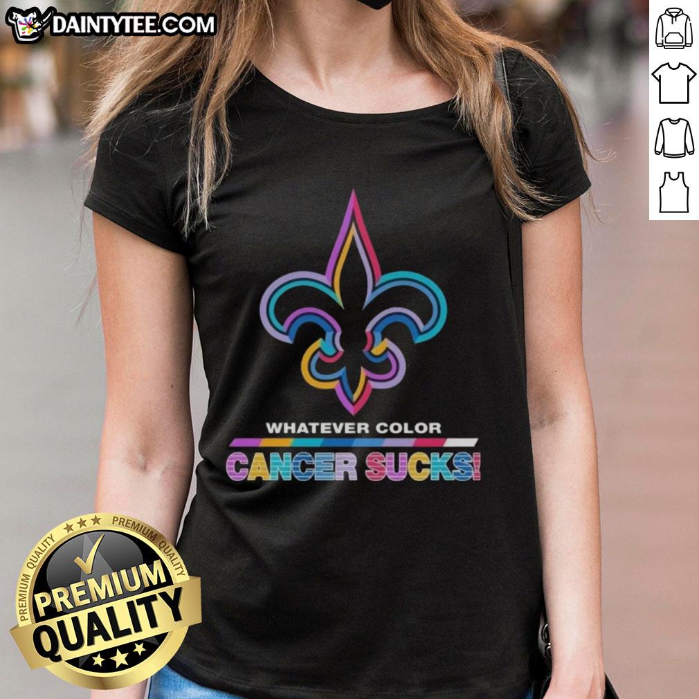 awesome-new-orleans-saints-football-whatever-color-cancer-sucks-logo-colors-ladies-tee Awesome New Orleans Saints football ladies tee featuring colorful cancer awareness design and logo.