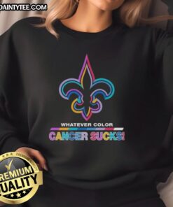 Awesome New Orleans Saints sweatshirt featuring colorful cancer awareness logo for football fans.