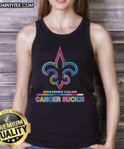 Awesome New Orleans Saints Football tank top featuring 'Cancer Sucks' logo in vibrant colors, perfect for fans.