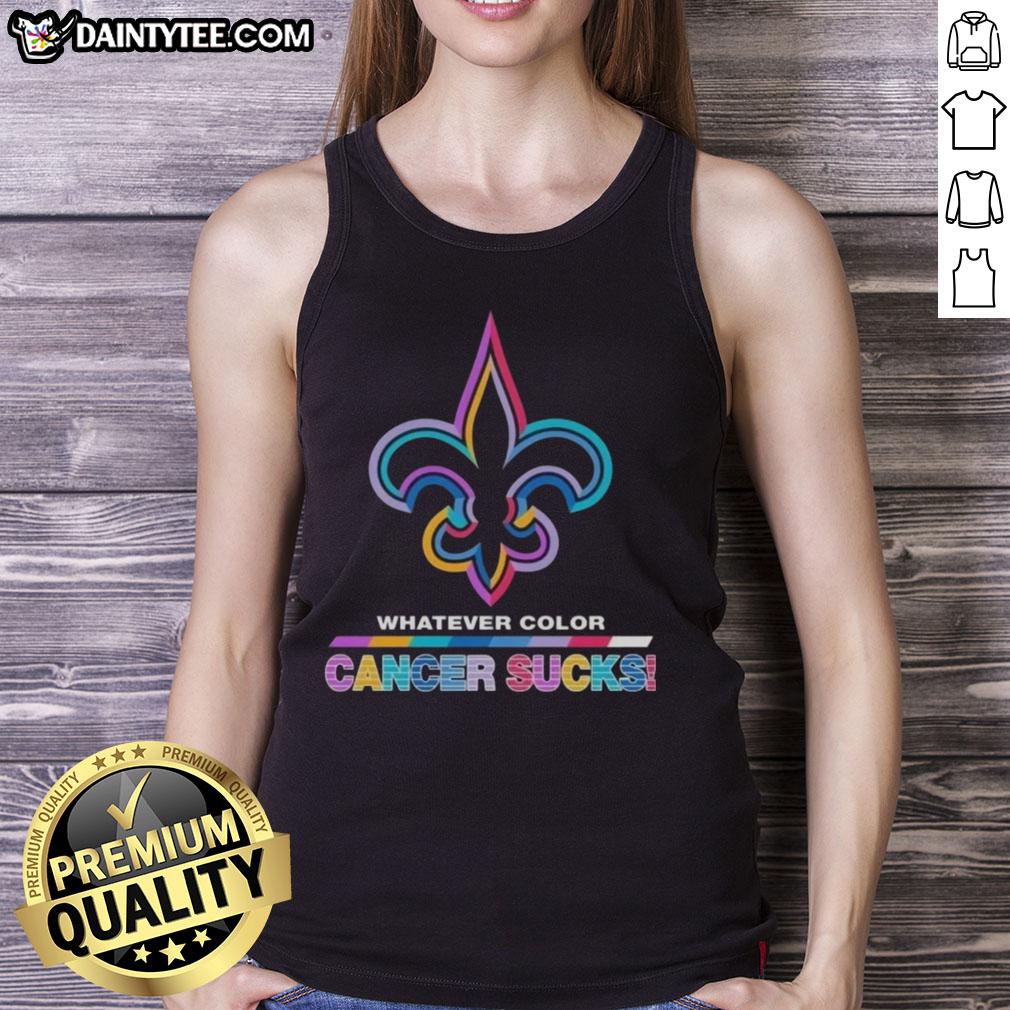 awesome-new-orleans-saints-football-whatever-color-cancer-sucks-logo-colors-tank-top Awesome New Orleans Saints Football tank top featuring 'Cancer Sucks' logo in vibrant colors, perfect for fans.