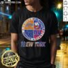 Alt Text: Awesome New York City sports t-shirt featuring Knicks, Islanders, Giants, and Yankees logos in a stylish design.