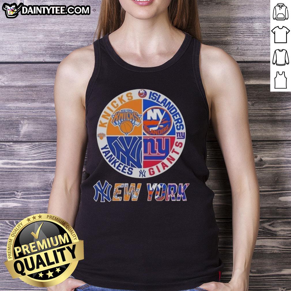awesome-new-york-city-sports-knicks-islanders-giants-yankees-logos-combine-tank-top Alt Text: Awesome New York City sports tank top featuring Knicks, Islanders, Giants, and Yankees logos in vibrant design.