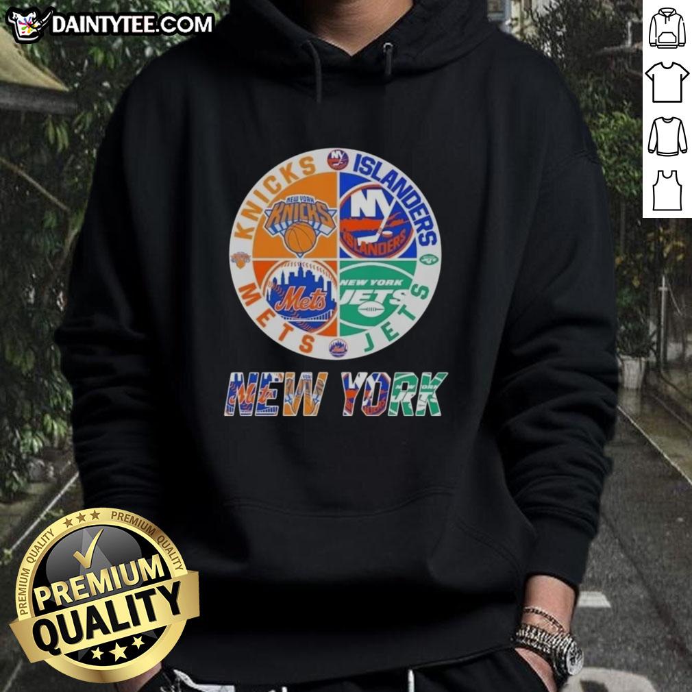 awesome-new-york-city-sports-knicks-islanders-jets-mets-logos-combine-hoodie Awesome New York City sports hoodie featuring Knicks, Islanders, Jets, and Mets logos, perfect for fans.