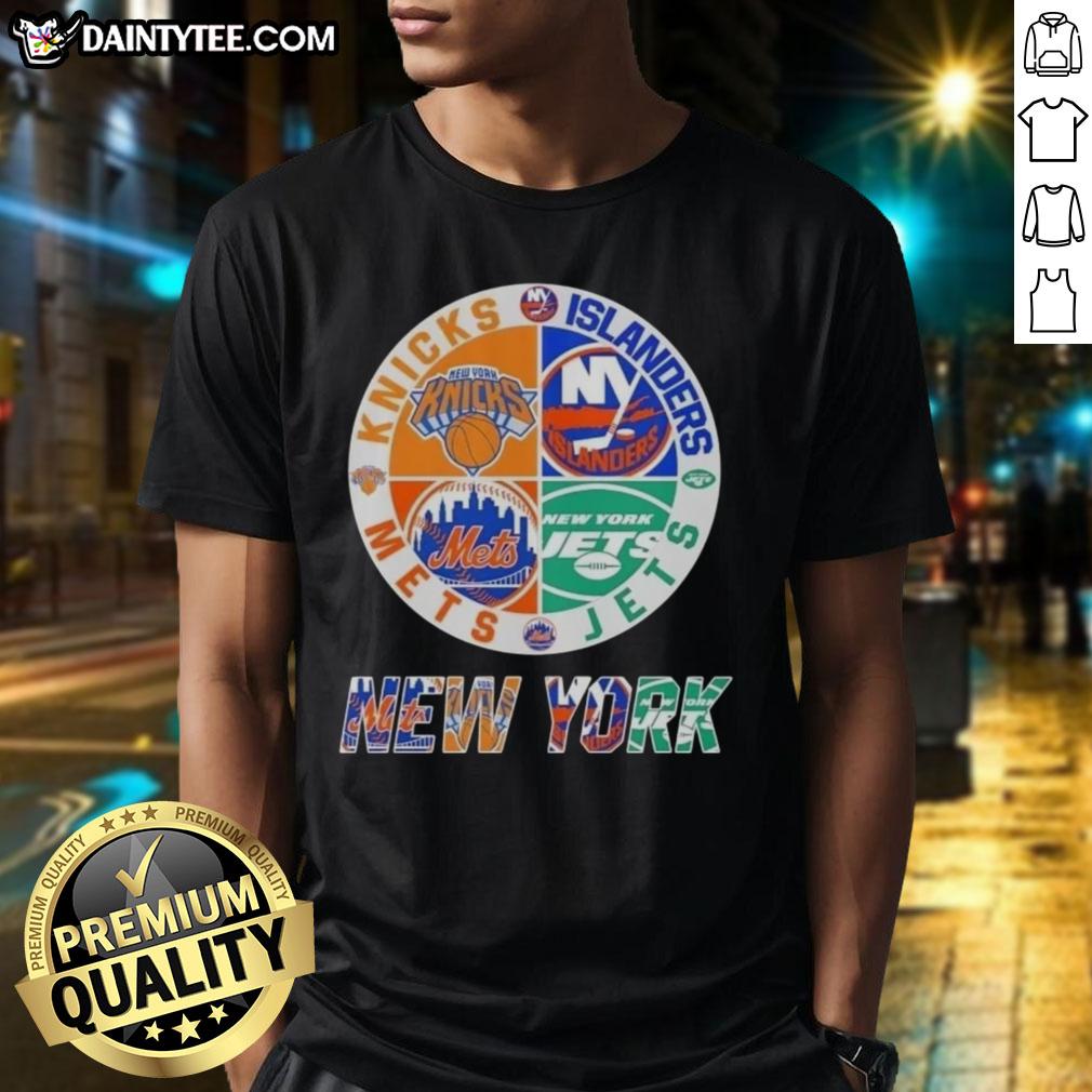 awesome-new-york-city-sports-knicks-islanders-jets-mets-logos-combine-t-shirt Awesome New York City sports t-shirt featuring Knicks, Islanders, Jets, and Mets logos for fans.