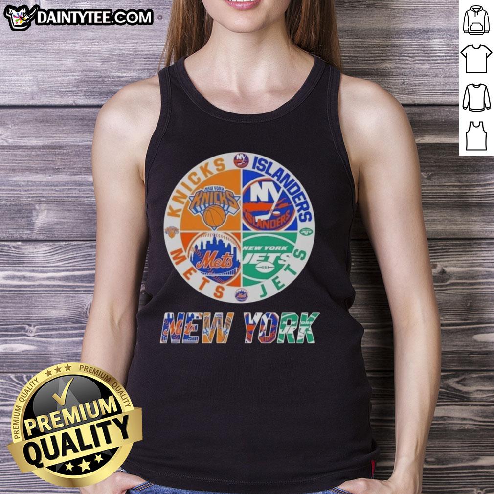 awesome-new-york-city-sports-knicks-islanders-jets-mets-logos-combine-tank-top Alt Text: Stylish tank top featuring logos of Knicks, Islanders, Jets, and Mets, perfect for NYC sports fans.