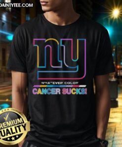 Alt Text: Awesome New York Giants Football cancer sucks logo t-shirt in vibrant colors, perfect for sports fans and awareness.