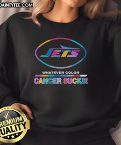 Awesome New York Jets Football sweatshirt with colorful design supporting cancer awareness and advocacy.