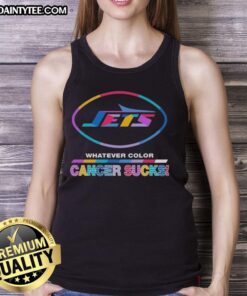 Awesome New York Jets Football tank top featuring vibrant colors and a 'Cancer Sucks' logo for support and awareness.