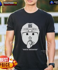 Alt Text: Awesome Nikita Kucherov Tampa Bay Lightning Shhh Celly T-Shirt featuring bold graphics and team colors.