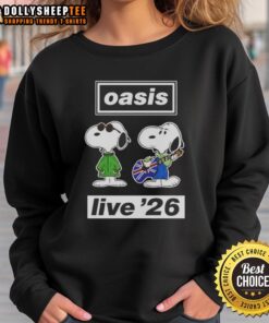 Awesome Oasis Live 26 Snoopy sweatshirt featuring vibrant graphics and cozy design for fans of Peanuts and casual style.