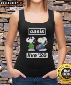 Awesome Oasis Live 26 Snoopy Tank Top featuring a vibrant Snoopy graphic on a stylish tank for casual summer wear.
