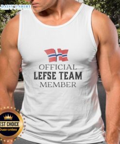 Awesome official Lefse team member wearing a stylish Norwegian tank top, showcasing team spirit and cultural pride.