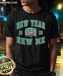 Awesome Ohio Bobcats Football New Year New Me 2026 logo t-shirt featuring vibrant green and white design for fans.