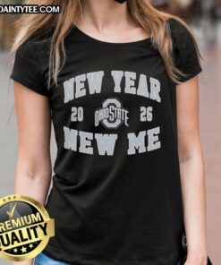 Awesome Ohio State Buckeyes New Year New Me 2026 logo on a stylish ladies tee, perfect for fans and celebrations.