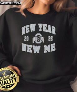 Alt Text: Ohio State Buckeyes New Year New Me 2026 logo sweatshirt featuring bold design and vibrant colors for fans.
