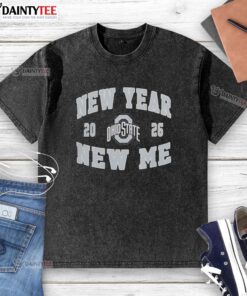 Ohio State Buckeyes New Year New Me 2026 logo on a washed t-shirt, perfect for fans celebrating the new year.