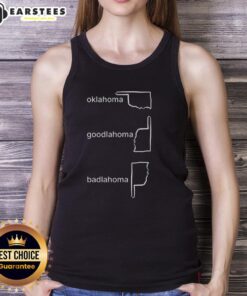 Alt Text: Stylish Awesome Oklahoma Goodlahoma Badlahoma tank top featuring vibrant colors and a fun design for Oklahoma fans.