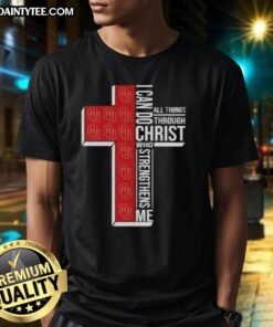 Alt Text: Oklahoma Sooners women's basketball t-shirt featuring 'I Can Do All Things Through Christ' inspirational quote.