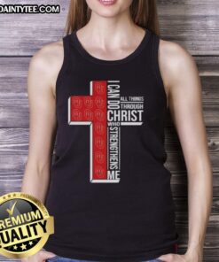 Alt Text: Awesome Oklahoma Sooners women's basketball tank top featuring 'I Can Do All Things Through Christ Who Strengthens Me' design.