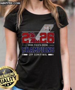 Alt Text: Awesome Ole Miss Rebels CFP Semifinal 2026 Vrbo Fiesta Bowl Champions ladies tee showcasing team pride.