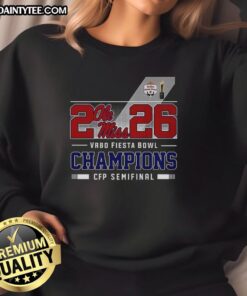 Awesome Ole Miss Rebels CFP Semifinal 2026 Vrbo Fiesta Bowl Champions sweatshirt featuring team colors and logo.
