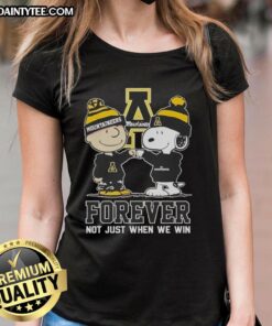 Awesome Peanut Snoopy and Charlie Brown Appalachian State Mountaineers Forever tee for ladies, perfect for game day.