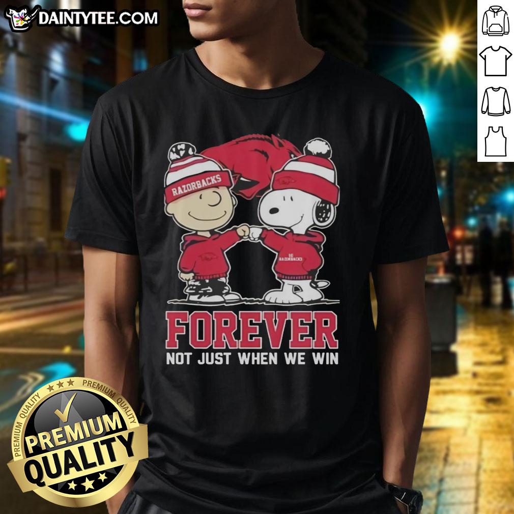 awesome-peanut-snoopy-charlie-brown-arkansas-razorbacks-forever-not-just-when-we-win-t-shirt-1 Alt Text: Awesome Peanut Snoopy and Charlie Brown Arkansas Razorbacks T-Shirt celebrating fandom, not just victories.