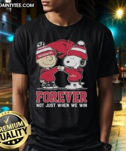 Alt Text: Awesome Peanut Snoopy and Charlie Brown Arkansas Razorbacks T-Shirt celebrating fandom, not just victories.