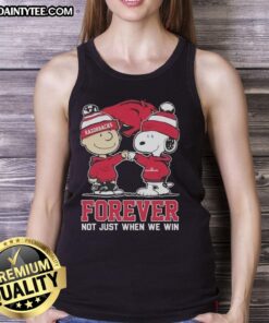Awesome Peanut Snoopy and Charlie Brown tank top featuring Arkansas Razorbacks design - Forever, not just when we win.