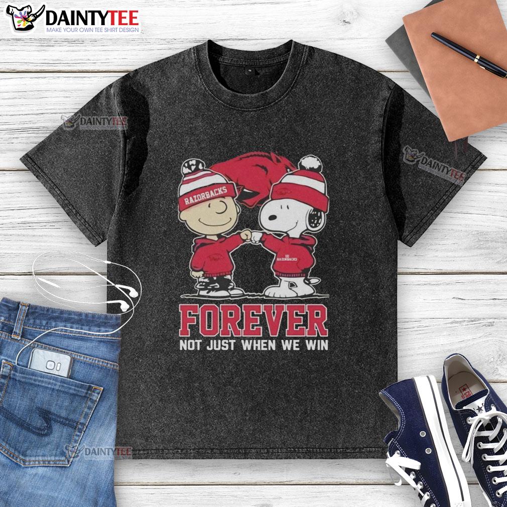 awesome-peanut-snoopy-charlie-brown-arkansas-razorbacks-forever-not-just-when-we-win-washed-t-shirt Awesome Peanut Snoopy and Charlie Brown Arkansas Razorbacks Forever t-shirt, perfect for fans celebrating team spirit.