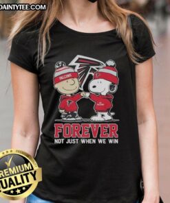 Awesome Peanut Snoopy and Charlie Brown Atlanta Falcons Forever tee for ladies, perfect for fans beyond game day.