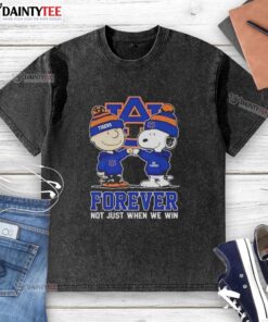 Awesome Peanut Snoopy and Charlie Brown Auburn Tigers Forever washed t-shirt showcasing team spirit and playful design.