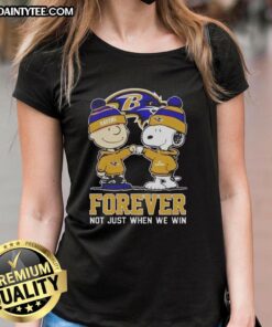 Awesome Peanut Snoopy and Charlie Brown Baltimore Ravens Forever tee for ladies, perfect for fans celebrating every game.