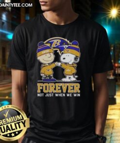 Awesome Peanut Snoopy Charlie Brown Baltimore Ravens Forever T-Shirt showcasing team spirit and love for football.
