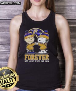Awesome Peanut Snoopy and Charlie Brown Baltimore Ravens tank top, perfect for fans celebrating team spirit year-round.
