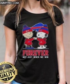 Awesome Peanut Snoopy and Charlie Brown Buffalo Bills Forever tee for ladies, perfect for fans celebrating team spirit.