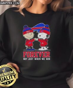 Awesome Peanut Snoopy and Charlie Brown Buffalo Bills Forever sweatshirt, perfect for fans celebrating team spirit.