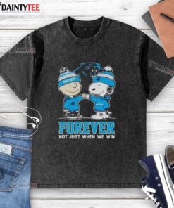 Awesome Peanut Snoopy and Charlie Brown Carolina Panthers Forever T-shirt design, perfect for true fans and collectors.