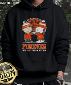 Alt Text: Awesome Peanut Snoopy and Charlie Brown Chicago Bears hoodie design, celebrating fandom year-round, not just when we win.