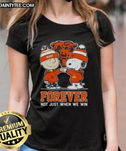 Awesome Peanut Snoopy and Charlie Brown Chicago Bears Forever tee for ladies, perfect for fans supporting their team.