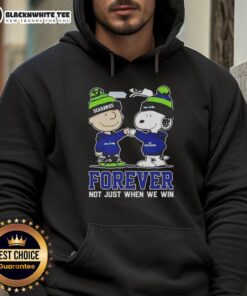 Alt Text: Awesome Peanut Snoopy and Charlie Brown Seattle Seahawks Forever hoodie, perfect for fans celebrating team spirit.