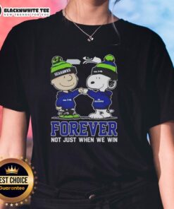 Alt Text: Awesome Peanut Snoopy and Charlie Brown Seattle Seahawks Forever tee for ladies, perfect for fans beyond game day.