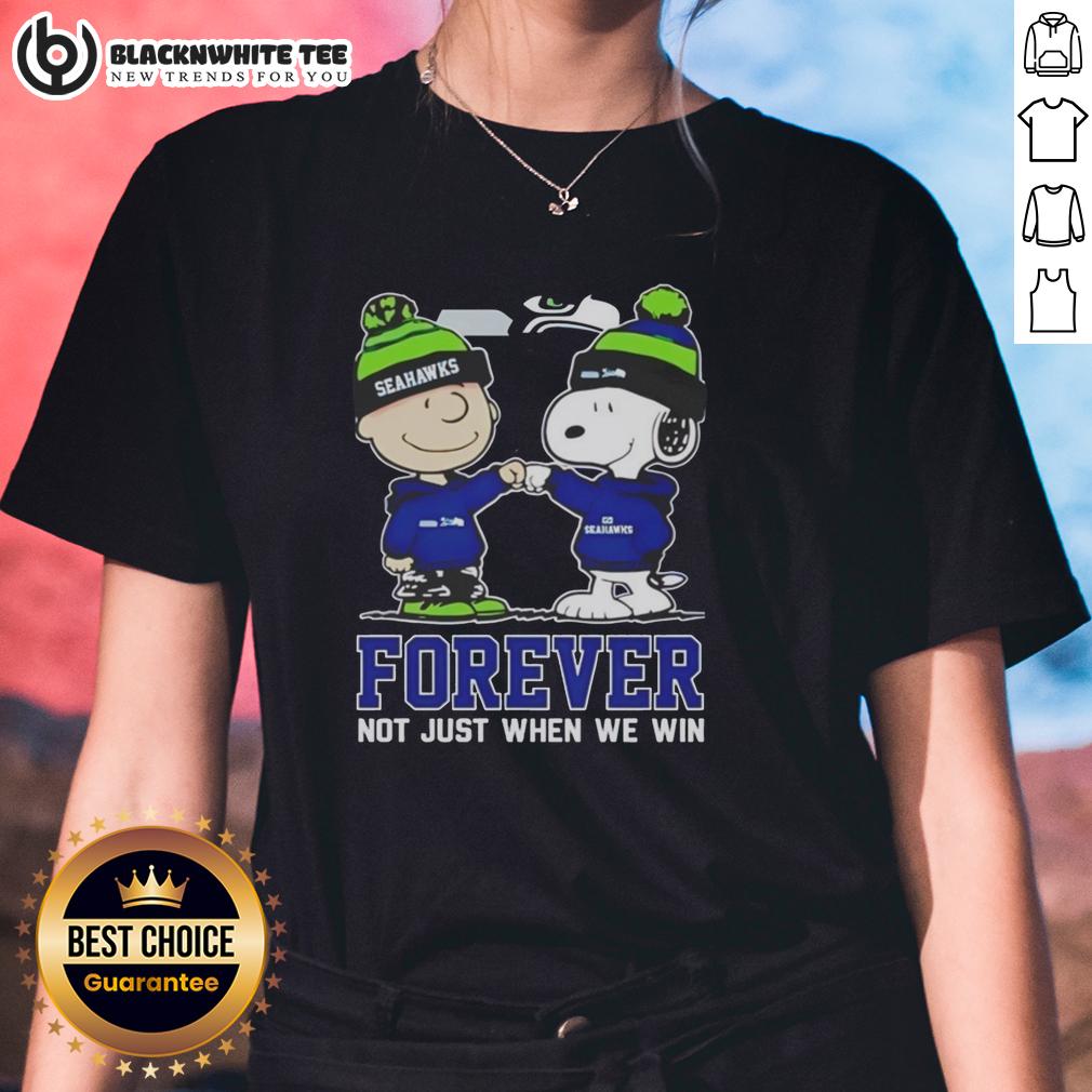 Awesome Peanut Snoopy Charlie Brown Seattle Seahawks Forever Not Just When We Win Ladies-Tee Alt Text: Awesome Peanut Snoopy and Charlie Brown Seattle Seahawks Forever tee for ladies, perfect for fans beyond game day.