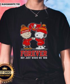 Awesome Peanut Snoopy and Charlie Brown Tampa Bay Buccaneers Forever tee for ladies, celebrating team spirit and loyalty.