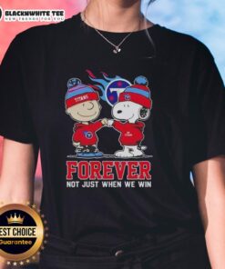 Awesome Peanut Snoopy and Charlie Brown graphic on a Tennessee Titans Forever tee for ladies, celebrating team spirit.