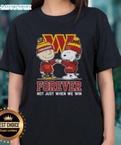 Awesome Peanut Snoopy and Charlie Brown Washington Commanders tee for ladies, celebrating fans' loyalty beyond wins.