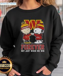 Alt Text: Cozy sweatshirt featuring Snoopy and Charlie Brown with Forever Not Just When We Win for Washington Commanders fans.