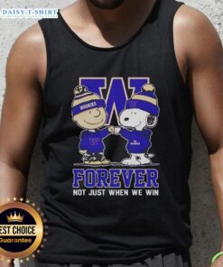 Alt Text: Awesome Peanut Snoopy and Charlie Brown tank top for Washington Huskies fans - 'Forever, Not Just When We Win'