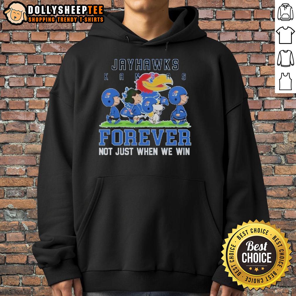 Awesome Peanuts Kansas Jayhawks Forever Not Just When We Win Hoodie Awesome Peanuts Kansas Jayhawks hoodie featuring 'Forever, Not Just When We Win' slogan in vibrant colors.