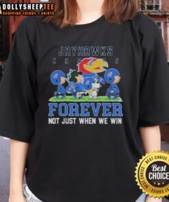Awesome Peanuts Kansas Jayhawks Forever tee for ladies, celebrating team spirit beyond just winning games.